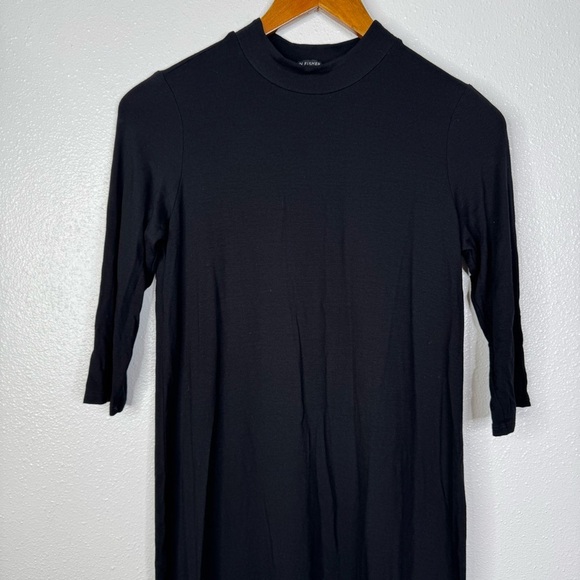 Eileen Fisher Black Stretchy Knit 3/4 Sleeve Midi Dress Size Xxs - Picture 3 of 5